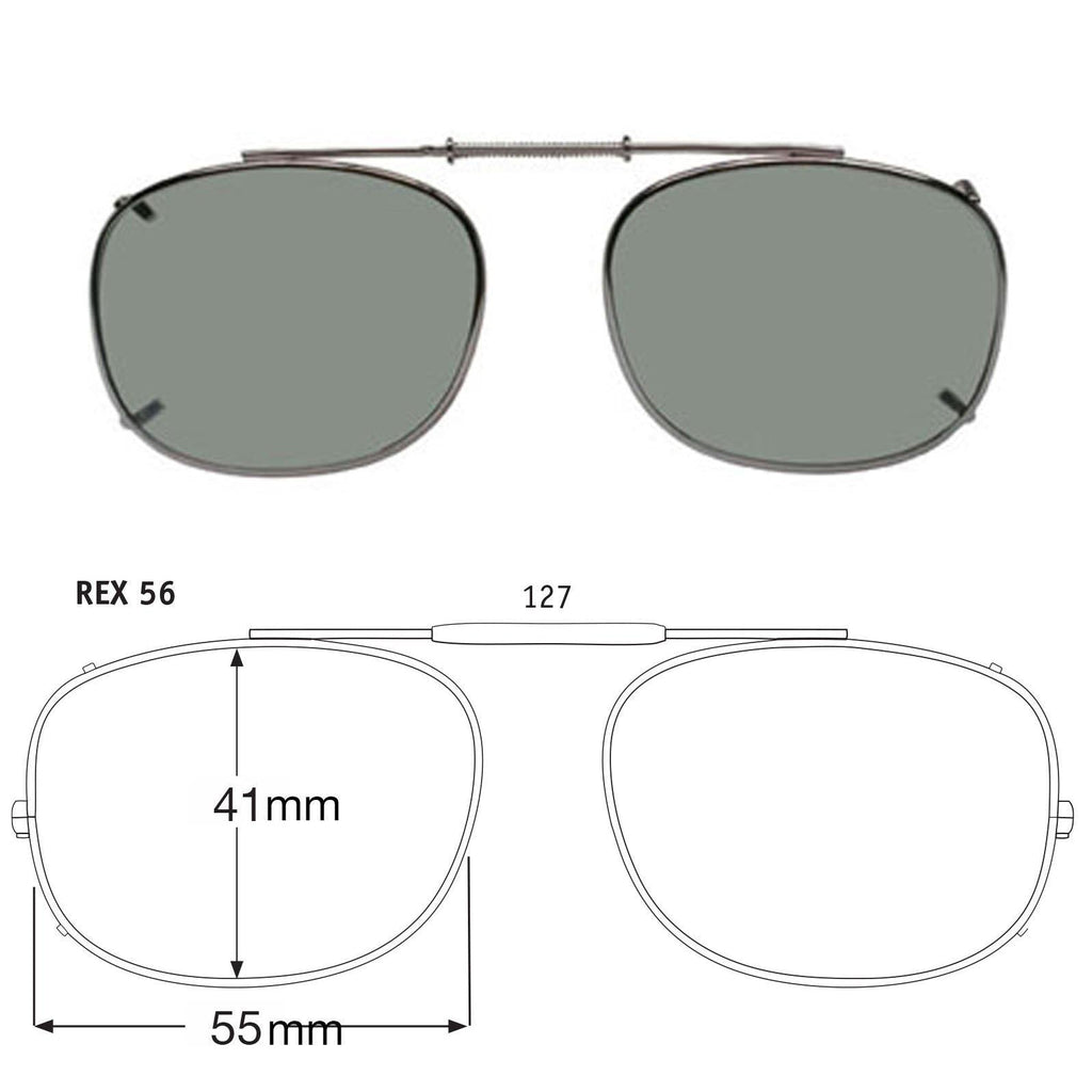 Polarized Clips Rectangle (REX) 56mm / Gunmetal/Grey Clip-On Sunglasses