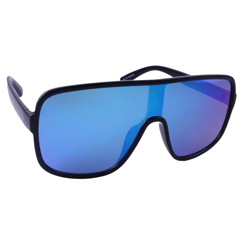 Black sunglasses with blue mirrored lenses sales