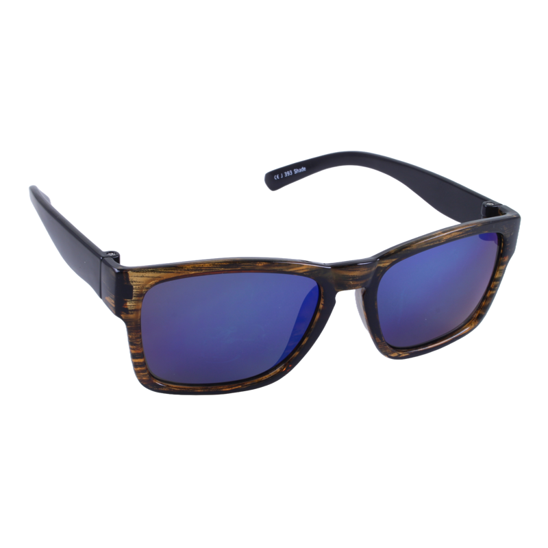 Just A Shade Smaller® Shade in Woodgrain and Black/Blue Mirror