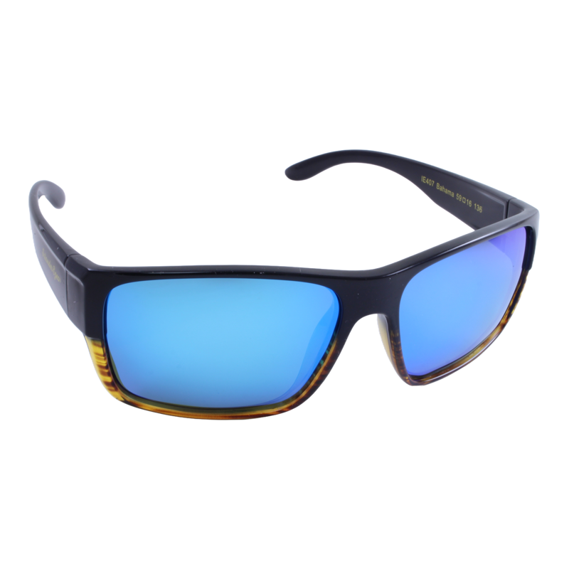 Islander Eyes® Bahama Polarized Sunglasses in Black/Woodgrain with Blue Mirror