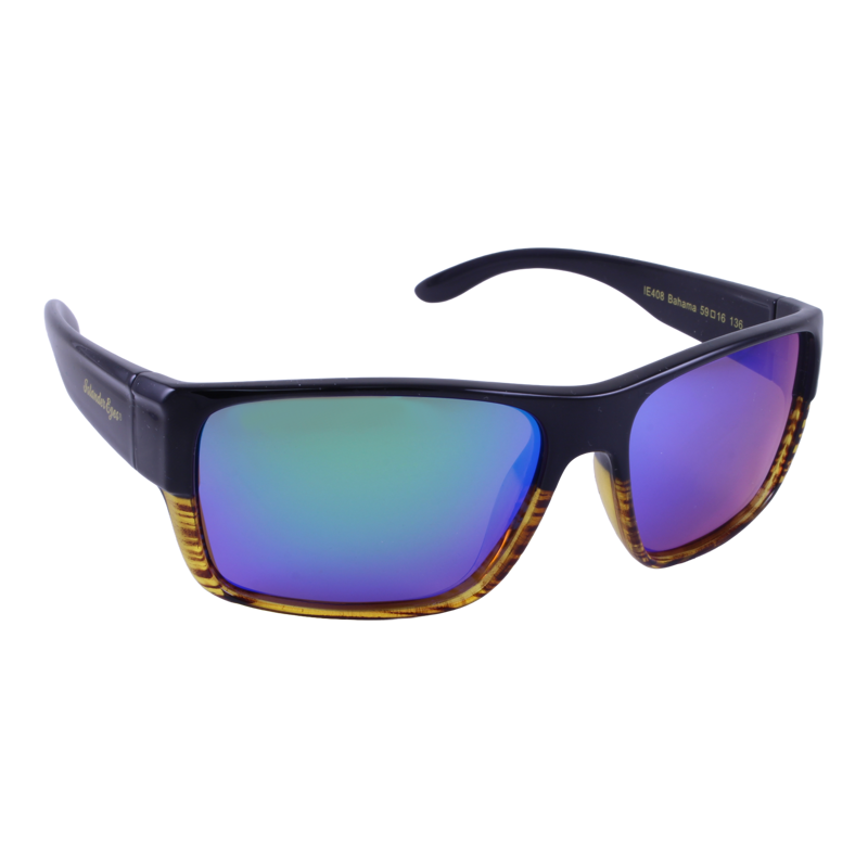 Islander Eyes® Bahama Polarized Sunglasses in Black/Woodgrain with Green Mirror