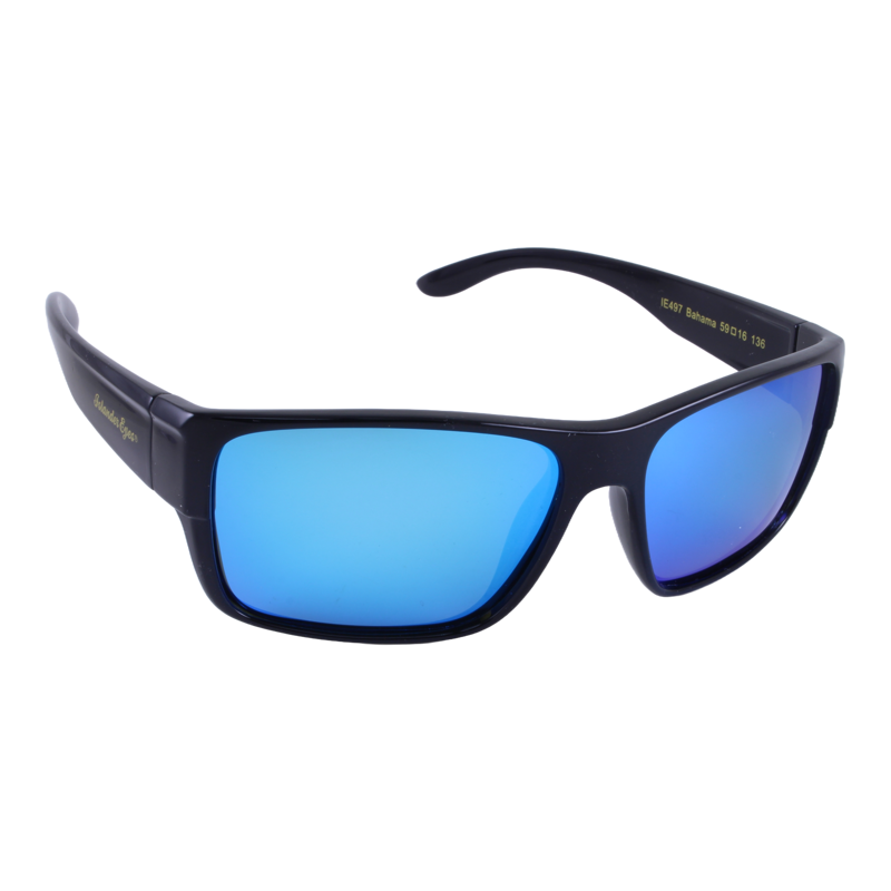 Islander Eyes® Bahama Polarized Sunglasses in Glossy Black with Blue Mirror