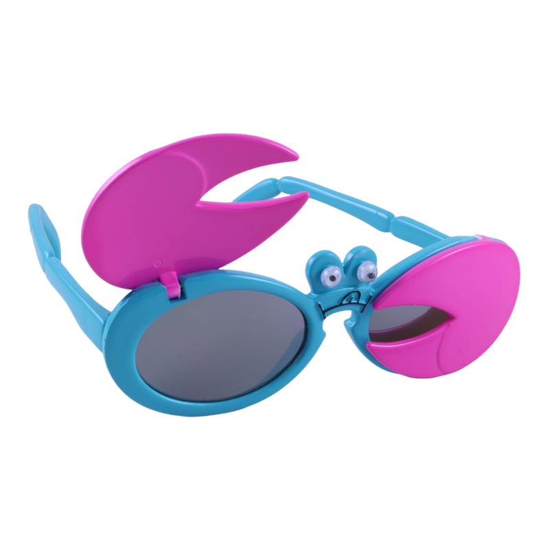 Just A Shade Smaller® Crabby children's sunglasses in aqua with neon pink claws