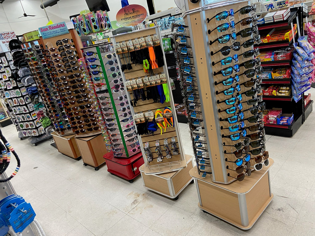 Cliff Weil sunglass displays in a retail location