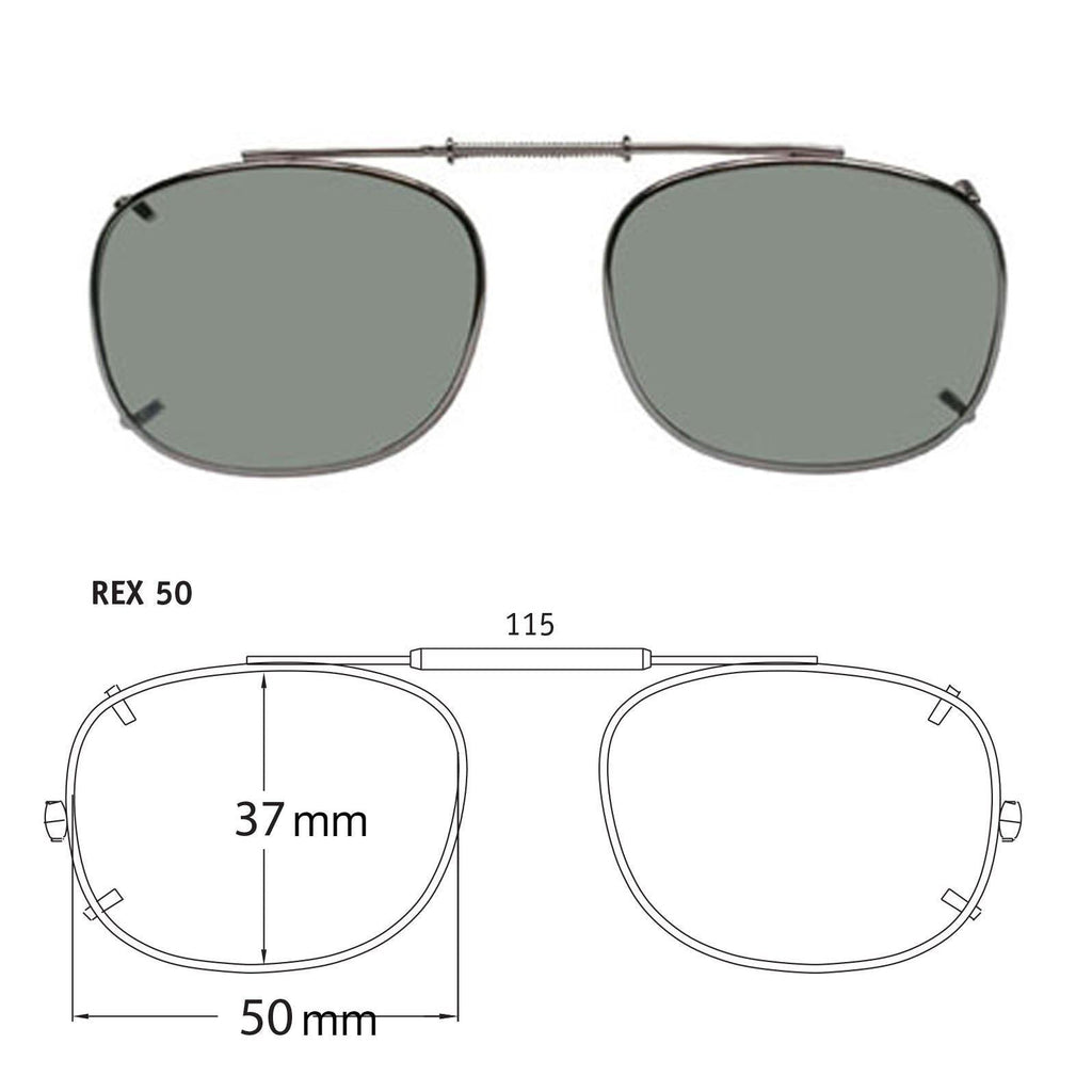 Polarized Clips Rectangle (REX) 50mm / Gunmetal/Grey Clip-On Sunglasses