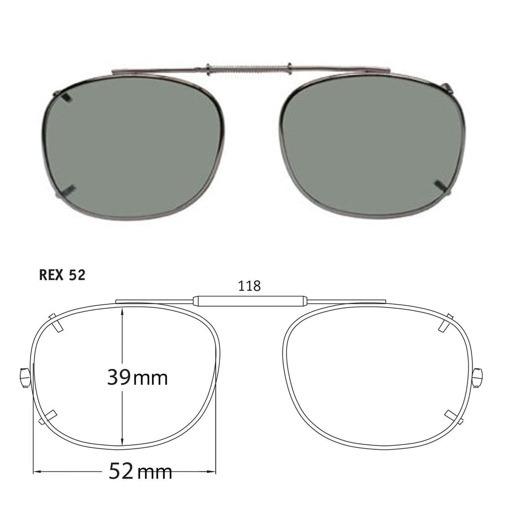 Polarized Clips Rectangle (REX) 52mm / Gunmetal/Grey Clip-On Sunglasses